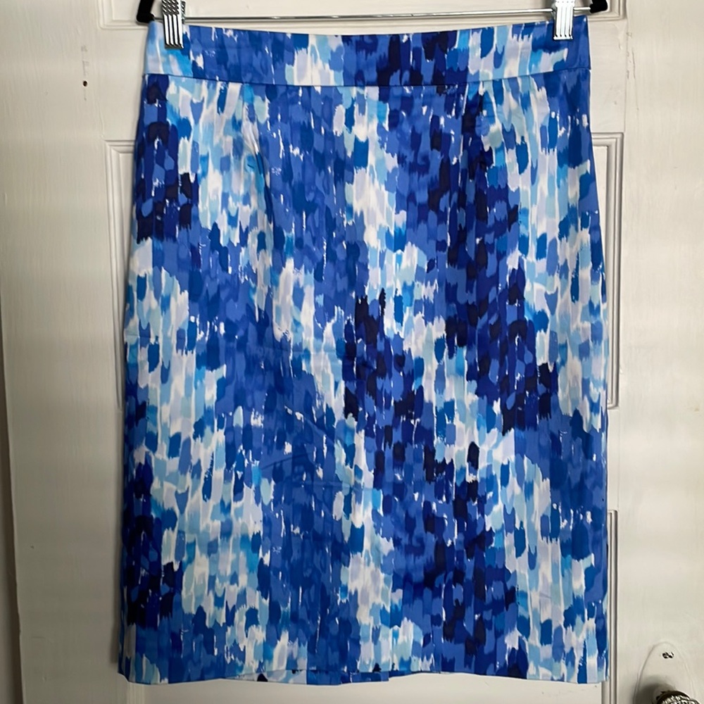 Calvin Klein blue and white cotton sateen pencil skirt